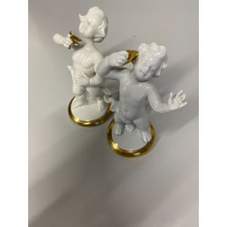 COPPIA ANGELI PORCELLANA CAPODIMONTE bianco lucido ORO PUTTI CHERUBINI 9511-9512