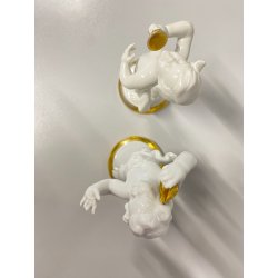 COPPIA ANGELI PORCELLANA CAPODIMONTE bianco lucido ORO PUTTI CHERUBINI 9511-9512