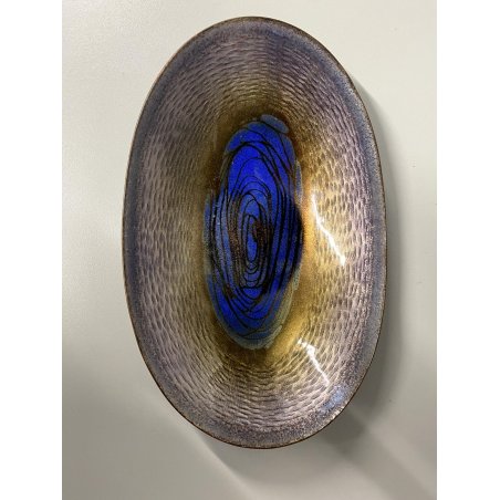 CIOTOLA BOWL OVALE Studio Laurana PESARO RAME MARTELLATO SMALTATO GRAN FUOCO '60