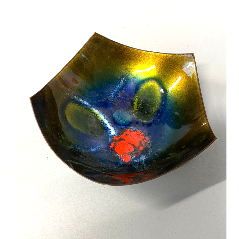 SCULTURA CIOTOLA Studio Laurana PESARO RAME SMALTO GRAN FUOCO BOWL  ASIMMETRICA