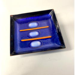 PIATTINO QUADRATO Studio Laurana PESARO RAME SMALTO GRAN FUOCO BLU ROSSO '50/'60