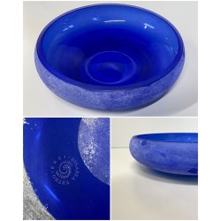CENTROTAVOLA VASO CIOTOLA BOWL Bisazza VETRO MURANO BLU COBALTO SCAVO CORROSO