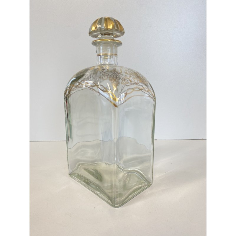 BOTTIGLIA LIQUORE VETRO LIQUOR BOTTLE JEREZ SPAIN DECANTER DECORO DORATO '900