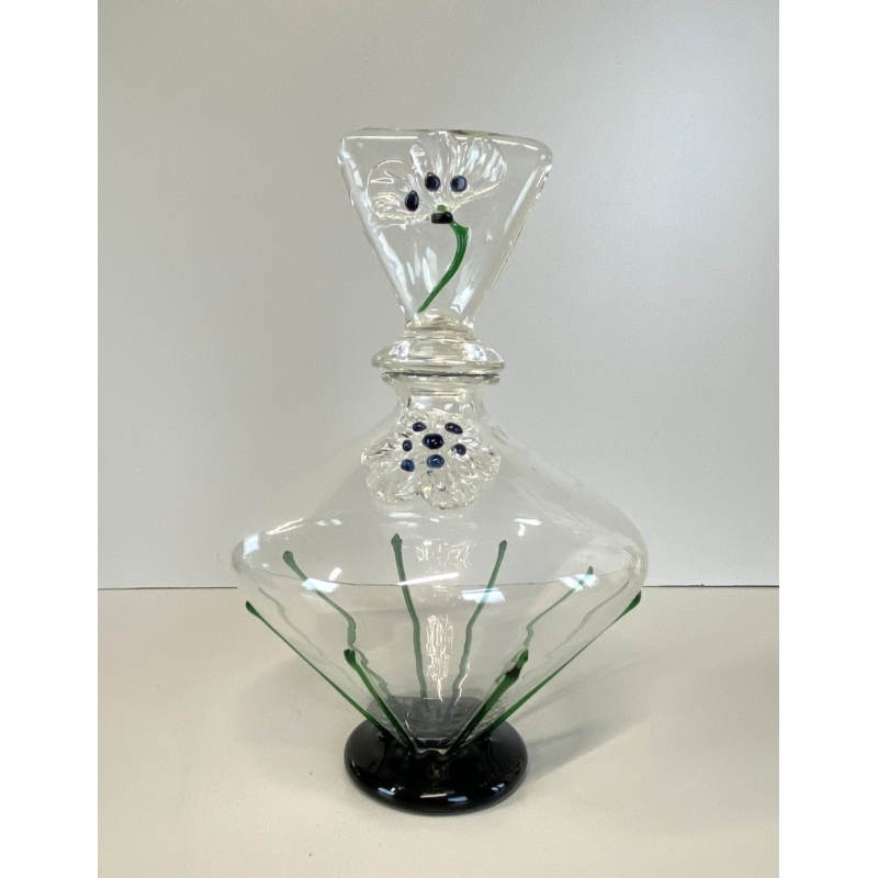 BOTTIGLIA LIQUORE VETRO SOFFIATO MURANO BOTTLE  DECANTER DECORO FIORI