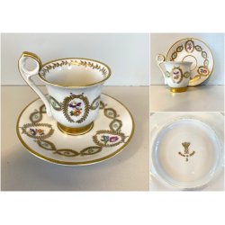 TAZZINA CAFFE  PORCELLANA  "PM"Made GDR DECORO CLASSICO FIORI FOGLIE ORO VINTAGE