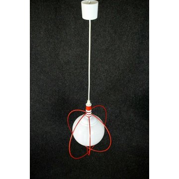 LAMPADARIO POP LAMPADA SOSPENSIONE VINTAGE ROSSO BIANCO WHITE RED GLASS LAMP '70