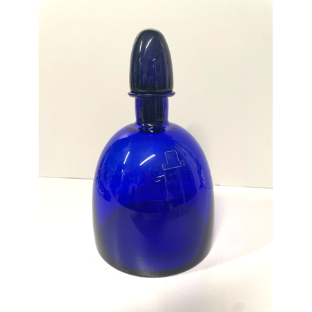ANTICA BOTTIGLIA CARLO MORETTI VETRO BLU MURANO ANNI 80 DECANTER TAPPO ITALIA