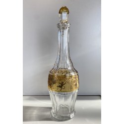DECANTER LIQUORE CRISTALLO SFACCETTATO DECORO DORATO NEOCLASSICO MIDCENTURY