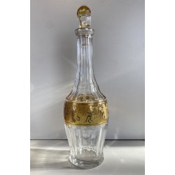 DECANTER LIQUORE CRISTALLO SFACCETTATO DECORO DORATO NEOCLASSICO MIDCENTURY