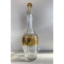 DECANTER LIQUORE CRISTALLO SFACCETTATO DECORO DORATO NEOCLASSICO MIDCENTURY