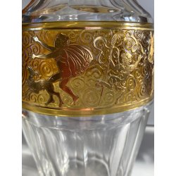 DECANTER LIQUORE CRISTALLO SFACCETTATO DECORO DORATO NEOCLASSICO MIDCENTURY