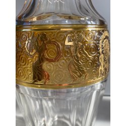 DECANTER LIQUORE CRISTALLO SFACCETTATO DECORO DORATO NEOCLASSICO MIDCENTURY