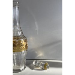 DECANTER LIQUORE CRISTALLO SFACCETTATO DECORO DORATO NEOCLASSICO MIDCENTURY