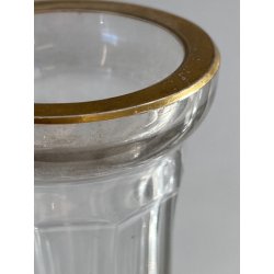 DECANTER LIQUORE CRISTALLO SFACCETTATO DECORO DORATO NEOCLASSICO MIDCENTURY