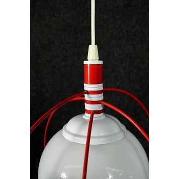 LAMPADARIO POP LAMPADA SOSPENSIONE VINTAGE ROSSO BIANCO WHITE RED GLASS LAMP '70