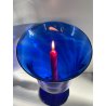 GRANDE VASO PORTACANDELA VETRO BLU MURANO DESIGN FOGLIA ORO h 32 cm VASE ITALIA
