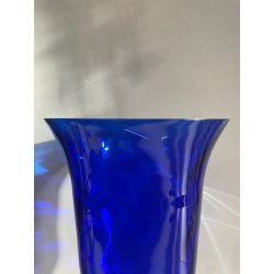 GRANDE VASO PORTACANDELA VETRO BLU MURANO DESIGN FOGLIA ORO h 32 cm VASE ITALIA
