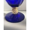 GRANDE VASO PORTACANDELA VETRO BLU MURANO DESIGN FOGLIA ORO h 32 cm VASE ITALIA