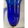 GRANDE VASO PORTACANDELA VETRO BLU MURANO DESIGN FOGLIA ORO h 32 cm VASE ITALIA