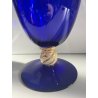 GRANDE VASO PORTACANDELA VETRO BLU MURANO DESIGN FOGLIA ORO h 32 cm VASE ITALIA