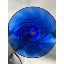 GRANDE VASO PORTACANDELA VETRO BLU MURANO DESIGN FOGLIA ORO h 32 cm VASE ITALIA