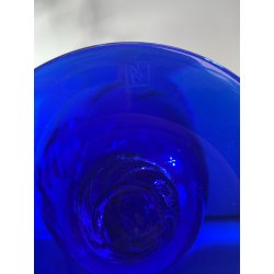 GRANDE VASO PORTACANDELA VETRO BLU MURANO DESIGN FOGLIA ORO h 32 cm VASE ITALIA