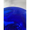 GRANDE VASO PORTACANDELA VETRO BLU MURANO DESIGN FOGLIA ORO h 32 cm VASE ITALIA