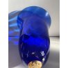 GRANDE VASO PORTACANDELA VETRO BLU MURANO DESIGN FOGLIA ORO h 32 cm VASE ITALIA
