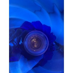 GRANDE VASO PORTACANDELA VETRO BLU MURANO DESIGN FOGLIA ORO h 32 cm VASE ITALIA