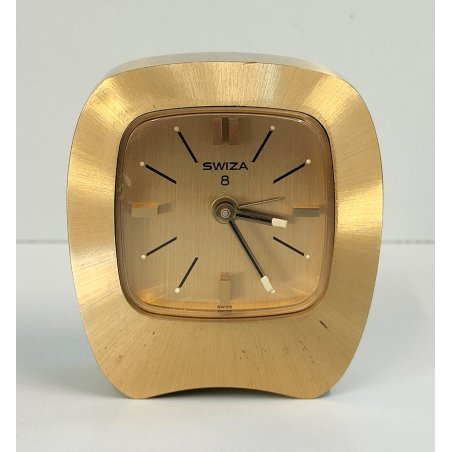 Swiza 8 days OROLOGIO TAVOLO DORATO con SUONERIA anni 70 Old Alarm Desk Clock