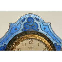 Atlanta OROLOGIO TAVOLO Art Déco OTTONE SMALTATO epoca 900 GUILLOCHE Desk Clock