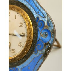 Atlanta OROLOGIO TAVOLO Art Déco OTTONE SMALTATO epoca 900 GUILLOCHE Desk Clock