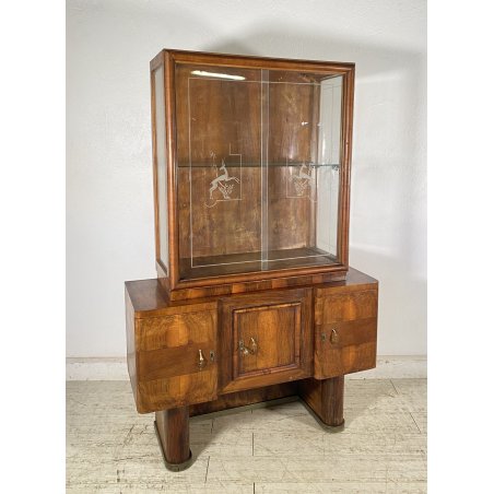 ANTICA PICCOLA VETRINA CREDENZA ART DECO ANNI 30/40 ARMADIO LEGNO RADICA VETRO