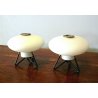 COPPIA ABAT-JOUR LAMPADE VINTAGE TABLE LAMP VETRO OPALINO METALLO STILNOVO '50