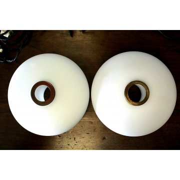 COPPIA ABAT-JOUR LAMPADE VINTAGE TABLE LAMP VETRO OPALINO METALLO STILNOVO '50