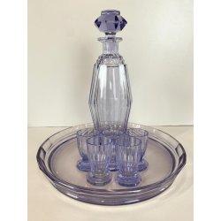 DECANTER 5 BICCHIERI VASSOIO CRISTALLO BOHEMIA AMETISTA SFACCETTATO ART DECO'