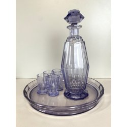 DECANTER 5 BICCHIERI VASSOIO CRISTALLO BOHEMIA AMETISTA SFACCETTATO ART DECO'