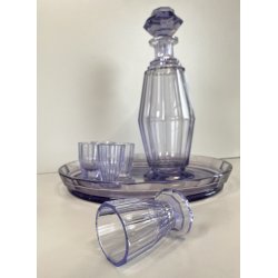 DECANTER 5 BICCHIERI VASSOIO CRISTALLO BOHEMIA AMETISTA SFACCETTATO ART DECO'
