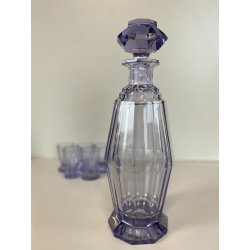 DECANTER 5 BICCHIERI VASSOIO CRISTALLO BOHEMIA AMETISTA SFACCETTATO ART DECO'