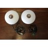 COPPIA ABAT-JOUR LAMPADE VINTAGE TABLE LAMP VETRO OPALINO METALLO STILNOVO '50