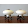 COPPIA ABAT-JOUR LAMPADE VINTAGE TABLE LAMP VETRO OPALINO METALLO STILNOVO '50