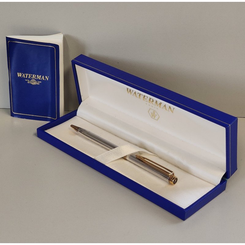 WATERMAN Gentleman PENNA SFERA acciaio oro BOX Vintage Ballpoint Pen DESIGN
