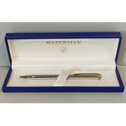 WATERMAN Gentleman PENNA SFERA acciaio oro BOX Vintage Ballpoint Pen DESIGN