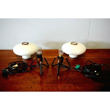 COPPIA ABAT-JOUR LAMPADE VINTAGE TABLE LAMP VETRO OPALINO METALLO STILNOVO '50