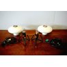 COPPIA ABAT-JOUR LAMPADE VINTAGE TABLE LAMP VETRO OPALINO METALLO STILNOVO '50