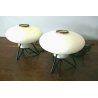 COPPIA ABAT-JOUR LAMPADE VINTAGE TABLE LAMP VETRO OPALINO METALLO STILNOVO '50