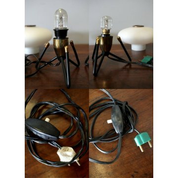 COPPIA ABAT-JOUR LAMPADE VINTAGE TABLE LAMP VETRO OPALINO METALLO STILNOVO '50