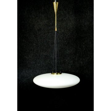 LAMPADARIO A SOSPANSIONE CEILING LAMP UFO VETRO OPALINO METALLO STILNOVO '50/'60