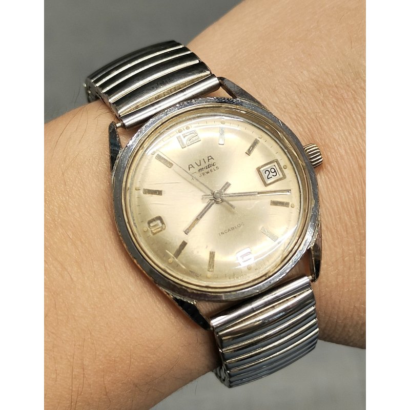 OROLOGIO POLSO AUTOMATICO Aviamatic INCABLOC anni 60 Vintage Wrist Watch MONTRE