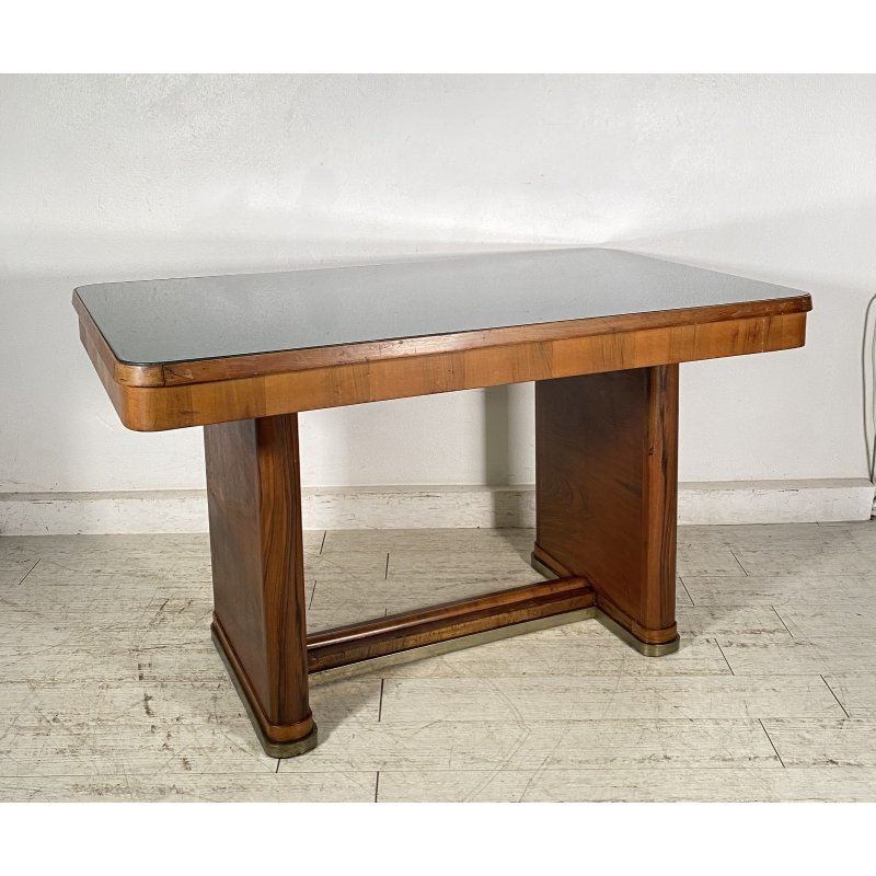 TAVOLO SCRIVANIA ART DECÒ ANNI 30/40 TABLE SCRITTOIO LEGNO RADICA VETRO